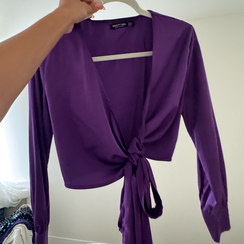 Nasty Gal Deep Purple Wrap Blouse